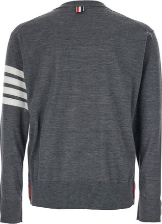 Thom Browne Mens Crew Neck Sweater Grey Virgin Wool Tops Top