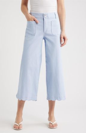 Wit & Wisdom Scallop Patch Pocket High Waist Crop Wide Leg Twill Pants in Periwinkle at Nordstrom, Size 18