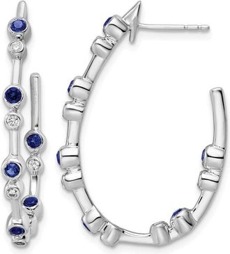 Diamond2Deal 14k White Gold 1/5 ct Lab Grown Diamond and Blue Sapphire Hoop Earrings VS Clarity, D-E Color