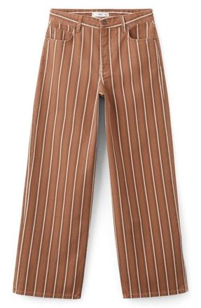 Mango Stripe Straight Leg Jeans in Medium Brown at Nordstrom, Size 4
