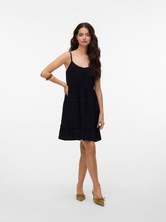 Vero Moda Tr&auml;gerkleid VERO MODA VMPRETTY SHORT SINGLET DRESS WVN GA NOOS, Damen, Gr. XS, N-Gr, schwarz, Web, Obermaterial: 100% Baumwolle, unifarben, regular fi