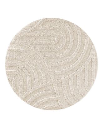 Wecon Home Alfombra de ba&ntilde;o redonda en relieve blanco crema &Oslash;80