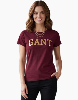 GANT Womens GANT Womens T Shirts Crew Neck Short Sleeve Cotton Summer Tops - Red - Size: 18/16