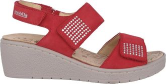 Mephisto Rode Sandaal met Brede Pasvorm - Pam Spark - Dames - Sleehakken - Rood - 41 EU - Su&egrave;de - Schoenen