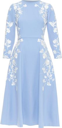 Oscar De La Renta 2019 blue white virgin wool floral embroidered dress US4 M
