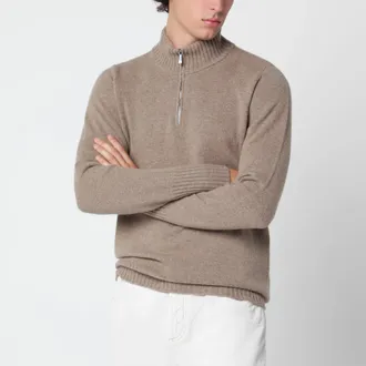 Drumohr Beige m&eacute;lange half-zip wool sweater
