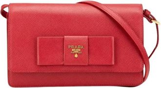 Prada Pre-owned Saffiano Strik Tas - Dames - Vintage Schoudertas - Rood - ONE Size - Leer - Vintage
