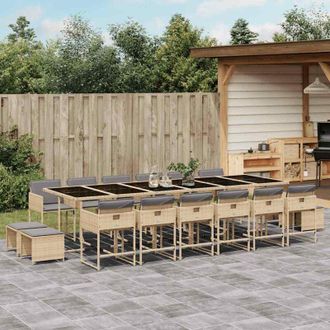 vidaXL Set Comedor De Jard&iacute;n 17 Pzas Con Cojines Rat&aacute;n Sint&eacute;tico Beige Vidaxl