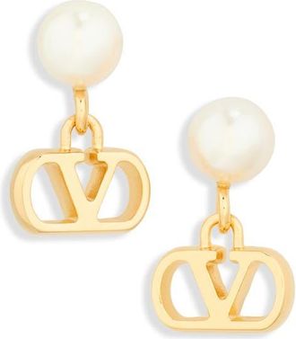 Valentino Garavani VLOGO Signature Drop Earrings in Gold/White at Nordstrom