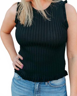 Hem & Thread Ribbed Frill Sleeveless In Black