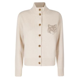 Maison Kitsun&eacute; Fox Head Intarsia High Neck Cardigan - Dames - Truien - Bruin - Maat: XS Wol