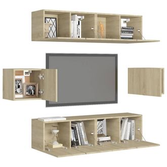 Berkfield Home Practical 6 Piece TV Cabinet Set Sonoma Oak Engineered Wood in Light Tan