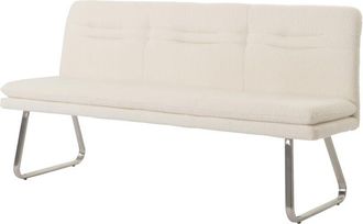 Hhg Banco 151, banco de comedor banco tapizado, respaldo tela/textil bouclé acero inoxidable cepillado 180cm, crema