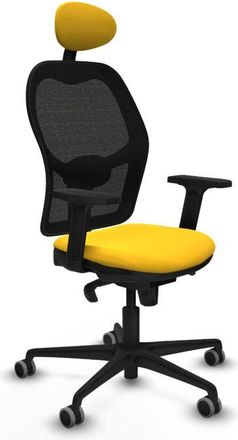 Piqueras y Crespo Piqueras Y Crespo - Jorquera Sincro Malla Negra Similpiel Amarillo Brazos 2d Base Nailon Cabecero Fijo Ruedas 65mm Engomada