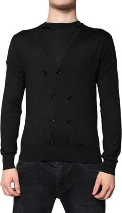 Dolce & Gabbana Black Cashmere Button Down Cardigan Mens Sweater