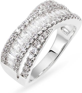 Nordstrom Cubic Zirconia Baguette Overlap Ring in Clear- Silver at Nordstrom, Size 7
