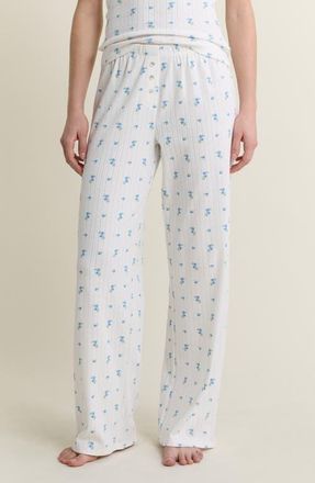 Etam Katell Pointelle Cotton Pajama Pants in Ecru at Nordstrom, Size X-Large