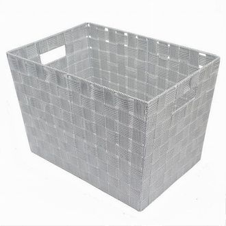 Trade Shop Trade Shop - Porta Oggetti Cesto Tessuto Intrecciato 38x26x25 Cm Maniglie Grigio Chiaro 79036