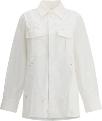 Marine Serre Sangallo Shirt met Iconisch Borduursel - Dames - Overhemden - Wit - S - Katoen - Overhemden