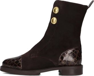 Pertini Schoenen, Dames, Bruin, 38 EU, Wol, Krokodillenprint Leren Enkellaarzen