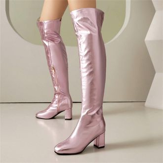 Generic Womens Over-the-Knee High Gloss Boots, Chunky Block Heel, Multiple Colours Available