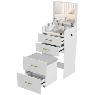 HOMCOM 3 in 1 Dressing Table Vanity Desk with Mirror and Cushioned Stool | TJ Hughes