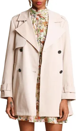 Avec Les Filles Double Breasted Short Trench Coat in Sandstone at Nordstrom, Size Medium