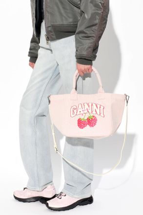 Ganni Shopper Bag With Logo, Womens, Pink