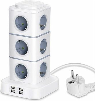 OEM Regleta Vertical Con 12 Tomas De Corriente (2500 W / 10 A) Y 4 Puertos Usb, Protector Contra Sobretensiones Para El Hogar Y La Oficina, Cable De Exten