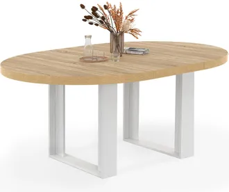 IDMarket Table &Agrave; Manger Extensible Ronde Phoenix 6-8 Personnes Bois Et Blanc 120-160 Cm