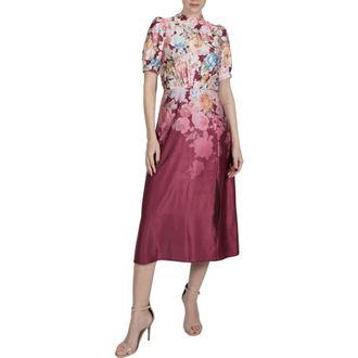Julia Jordan Floral Print Midi Dress in Burgundy Multi at Nordstrom Rack, Size 10