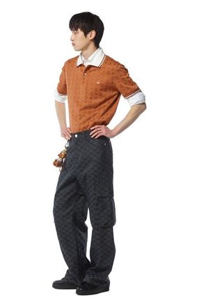 MCM Piqu&eacute; Polo in Monogram Jacquard in Brown at Nordstrom, Size Xx-Large