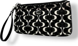 Coach Black Gray White Coated Canvas Leather Clutch Bag Pouch (Pre-Owned)