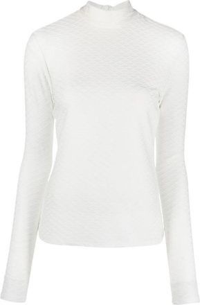 Karl Lagerfeld Textured Mock-Neck Long Sleeve Top - Dames - Longsleeves - Wit - L - Polyester - Tops
