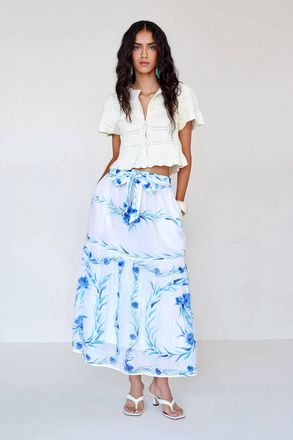 Banjanan Flora Maxi Skirt In Bagh Bouquet Cyan