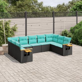 vidaXL Set De Sof&aacute;s De Jard&iacute;n 9 Pzas Con Cojines Rat&aacute;n Sint&eacute;tico Negro Vidaxl