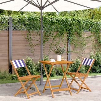 Berkfield Home 3 Piece Bistro Set Blue & White Fabric & Solid Wood