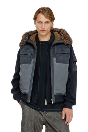 Diesel Hooded padded jacket with knitted sleeves - Winter Jackets - Man - Blue