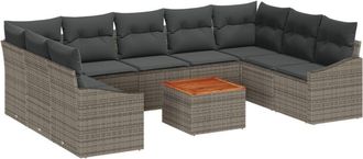vidaXL Garden Sofa Set with Cushion 10 pcs Grey Poly rattan Vidaxl