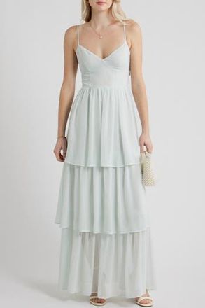 BP. Tiered Chiffon Maxi Cocktail Dress in Green Cloud at Nordstrom Rack, Size X-Small