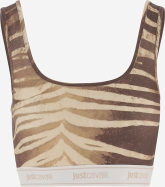 Just Cavalli Womens Short Stretch Jersey Top Beige Polyester Tops