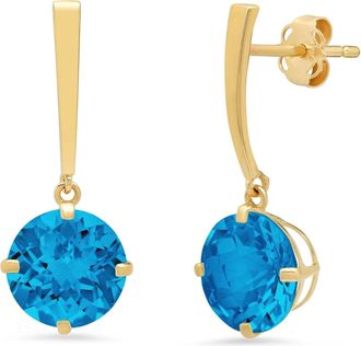 MAX + STONE 14k Yellow Gold Solitaire Round-Cut Gemstone Drop Earrings (8mm)