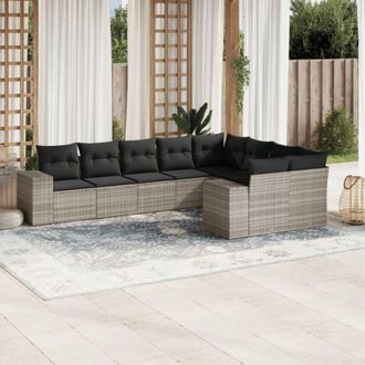 vidaXL Set Muebles Jard&iacute;n 9 Pzas Y Cojines Rat&aacute;n Sint&eacute;tico Gris Claro Vidaxl