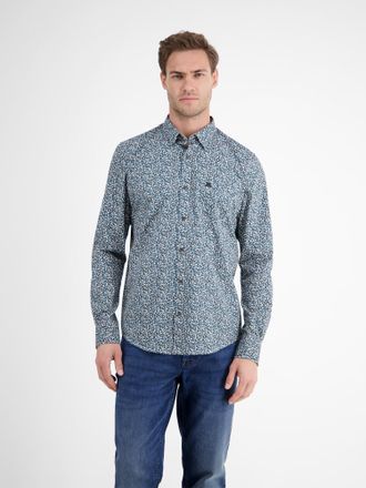 Lerros Langarmhemd LERROS Herren Langarmhemd, modern gemustert, Herren, Gr. XXL, Normalgr&ouml;ssen, blau (fjord blau), 100% Baumwolle, Hemden Langarmhemd