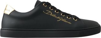 Dolce & Gabbana Klassieke Zwarte Gouden Leren Sneakers Schoenen - Dames - Sneakers - Zwart - 35 EU - Leer - Schoenen