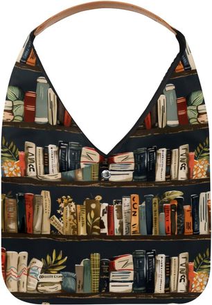 Generic Vintage Bookshelf Pattern Reusable Lightweight Grocery Bags - Foldable Into Compact Pouch, Washable & Sturdy, Multipurpose for Shopping and Travel