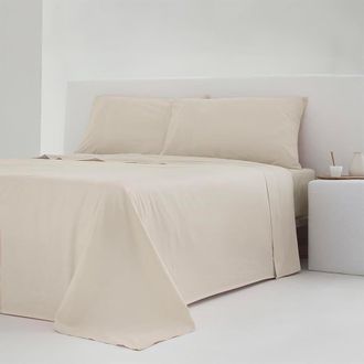 COTTON ARTEAN Juego de s&aacute;banas percal algod&oacute;n 200 hilos beige 250x270 Cama 160