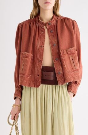 Chlo&eacute; Swing Crop Denim Jacket in Crimson Brown at Nordstrom, Size 38