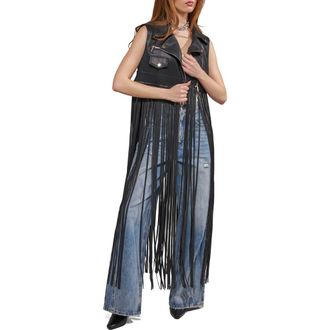 Azalea Wang Arden Fringe Faux Leather Vest in Black at Nordstrom, Size Medium