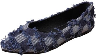 Generic Flat Shoes for Women Denim Stylish Pumps Shoe Pointed Toe Plaid Versatile Lightweight Comfortable Slip On Walking Shoes Work Shopping